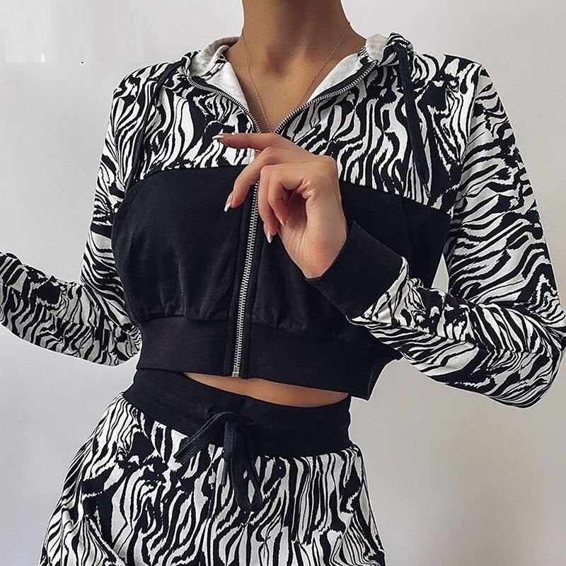 Printed Long Sleeve Cropped Jacket