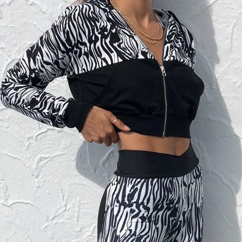 Printed Long Sleeve Cropped Jacket
