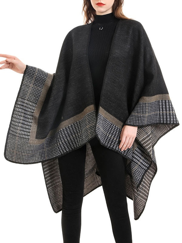 Printed Poncho Irregular Warmth Preservation Oversized Piping Cape