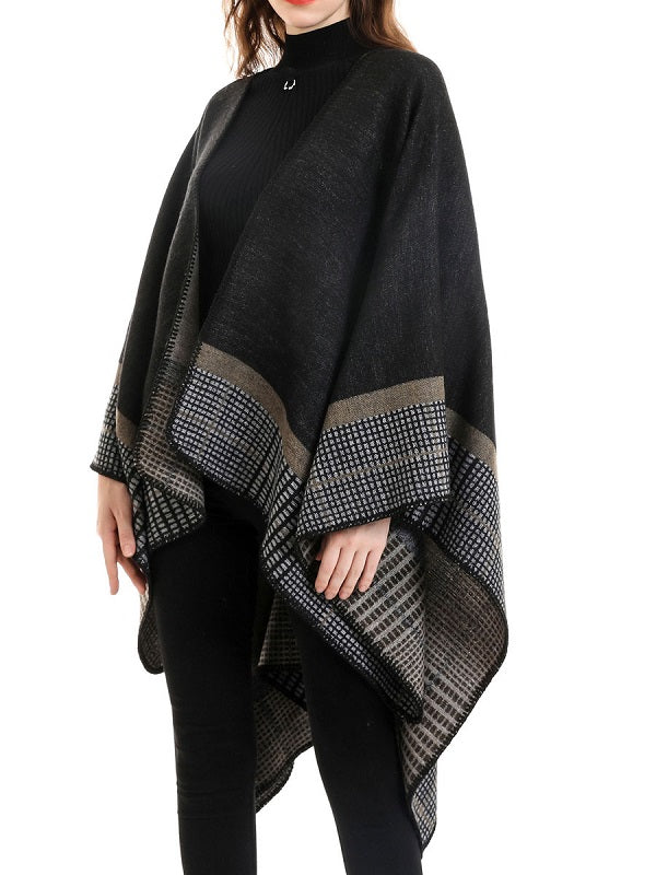 Printed Poncho Irregular Warmth Preservation Oversized Piping Cape