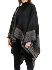 Printed Poncho Irregular Warmth Preservation Oversized Piping Cape