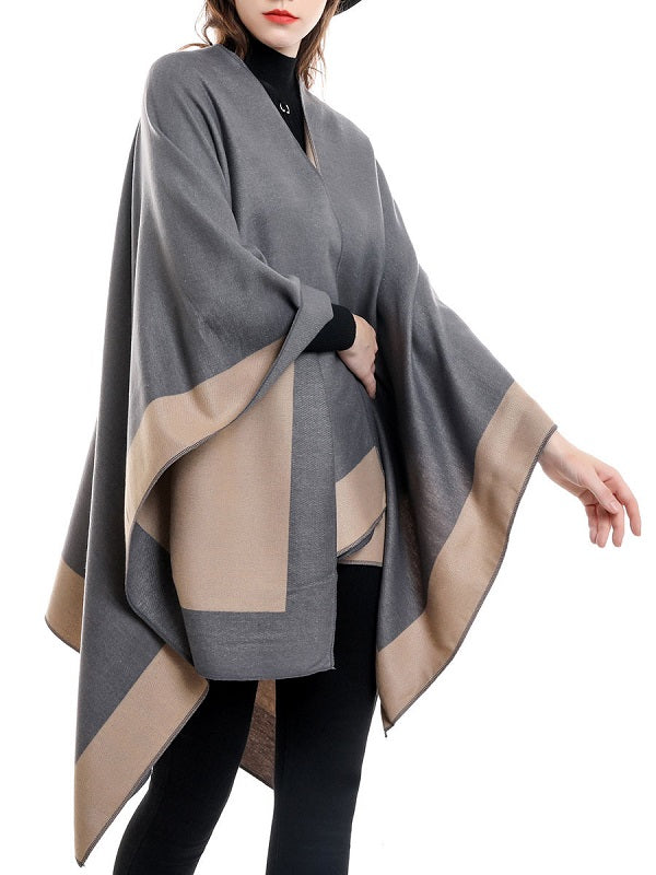 Printed Poncho Irregular Warmth Preservation Oversized Piping Cape