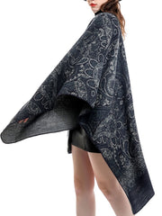 Printed Poncho Irregular Warmth Preservation Oversized Piping Cape
