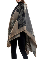 Printed Poncho Irregular Warmth Preservation Oversized Piping Cape