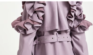Pu Leather Long Ruffled Fashion Solid Wiast Elegant And Vintage Coat