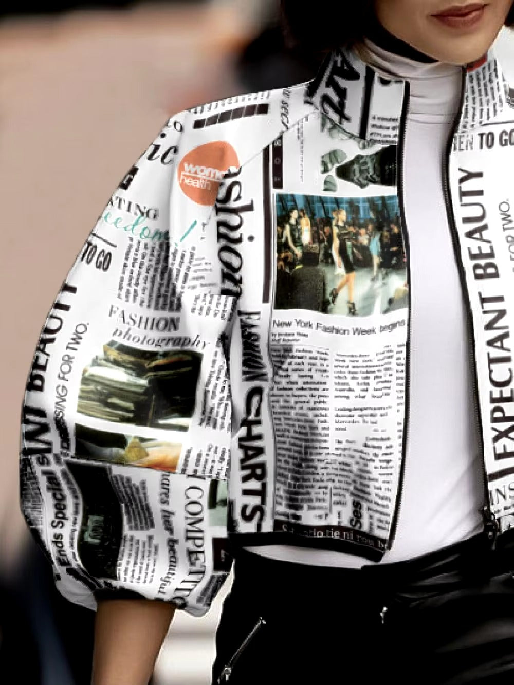 Casual Puff Sleeves Letter Print Going Out Short Outerwear Loose Jackets
