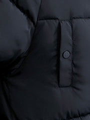 Puffer Coats Buttons Hooded Zipper Long Sleeves Color Block Casual Coat Outerwear