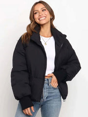 Puffer Coats Warmth High Collar Zipper Removable Outerwear