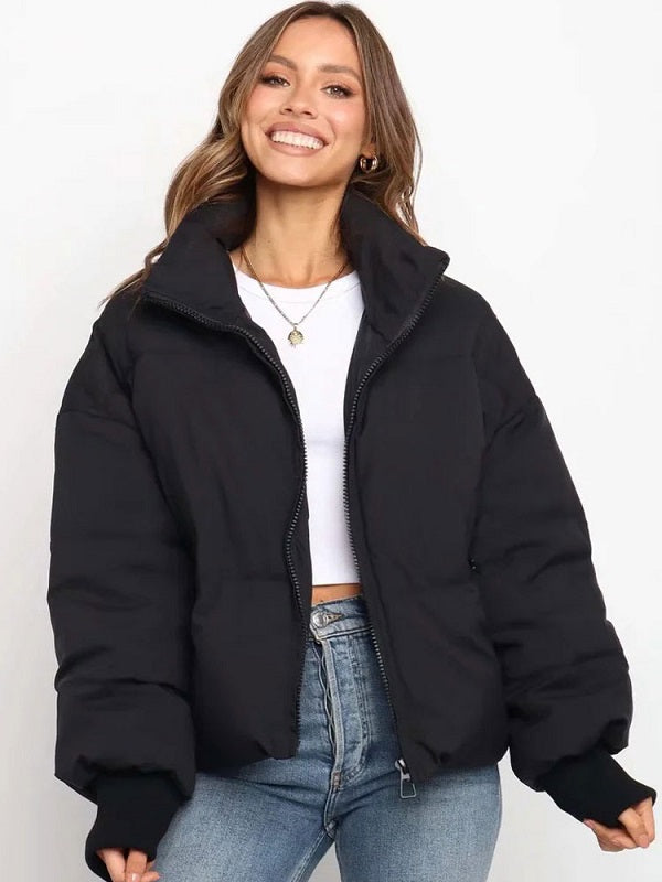 Puffer Coats Warmth High Collar Zipper Removable Outerwear
