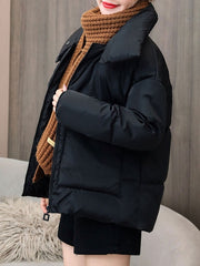 Puffer Stand Collar Long Sleeves Short Quilted Coat With Pockets