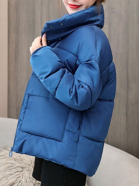 Puffer Stand Collar Long Sleeves Short Quilted Coat With Pockets