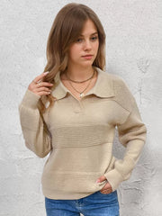 Pull Over Cut Out Turndown Collar Long Sleeves Vintage And Beautiful Sweater