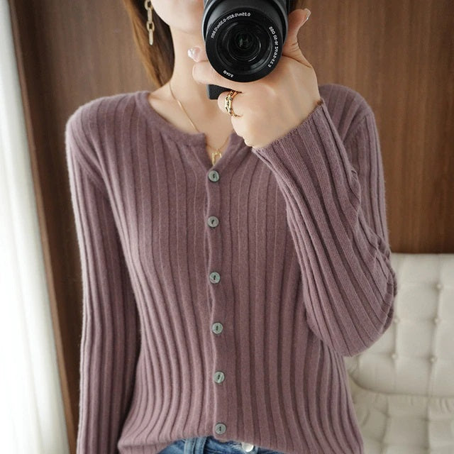 Pullover Casual Cashmere Round Neck Long-Sleeved Cardigan