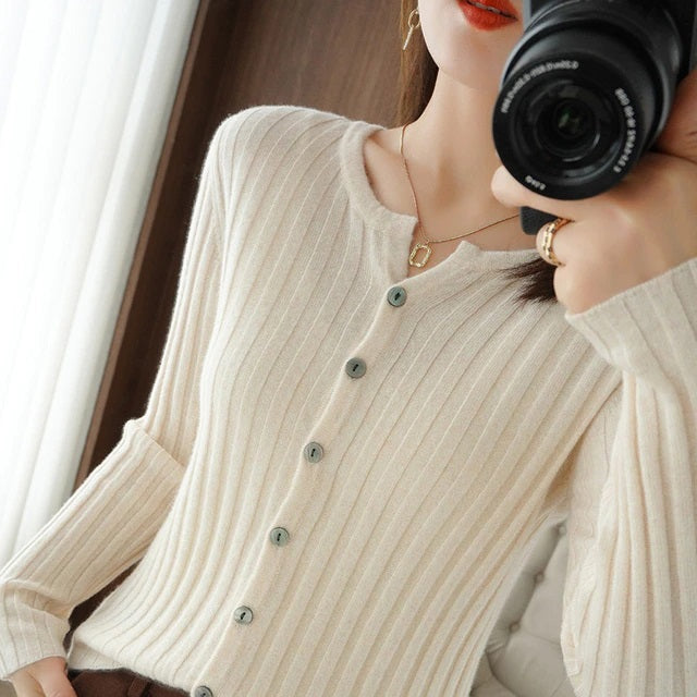 Pullover Casual Cashmere Round Neck Long-Sleeved Cardigan