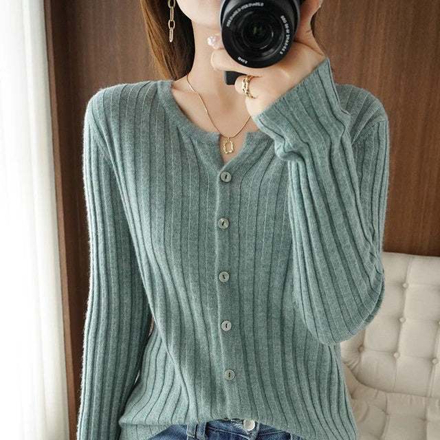 Pullover Casual Cashmere Round Neck Long-Sleeved Cardigan