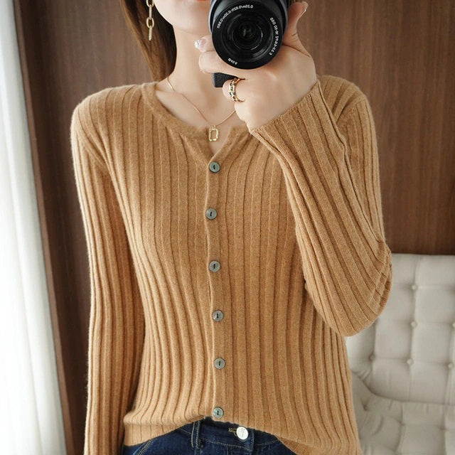 Pullover Casual Cashmere Round Neck Long-Sleeved Cardigan