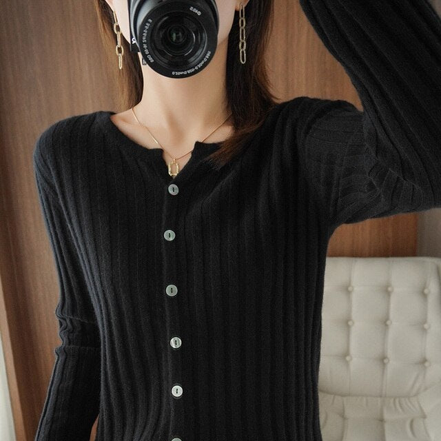 Pullover Casual Cashmere Round Neck Long-Sleeved Cardigan