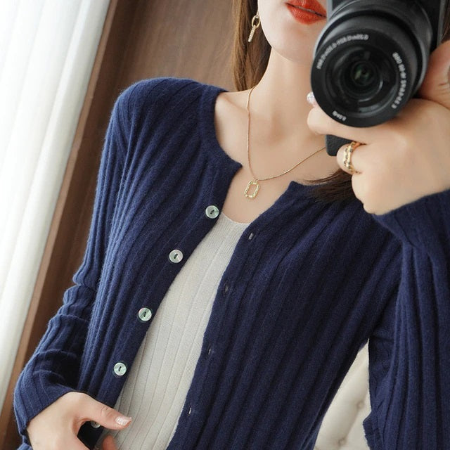 Pullover Casual Cashmere Round Neck Long-Sleeved Cardigan
