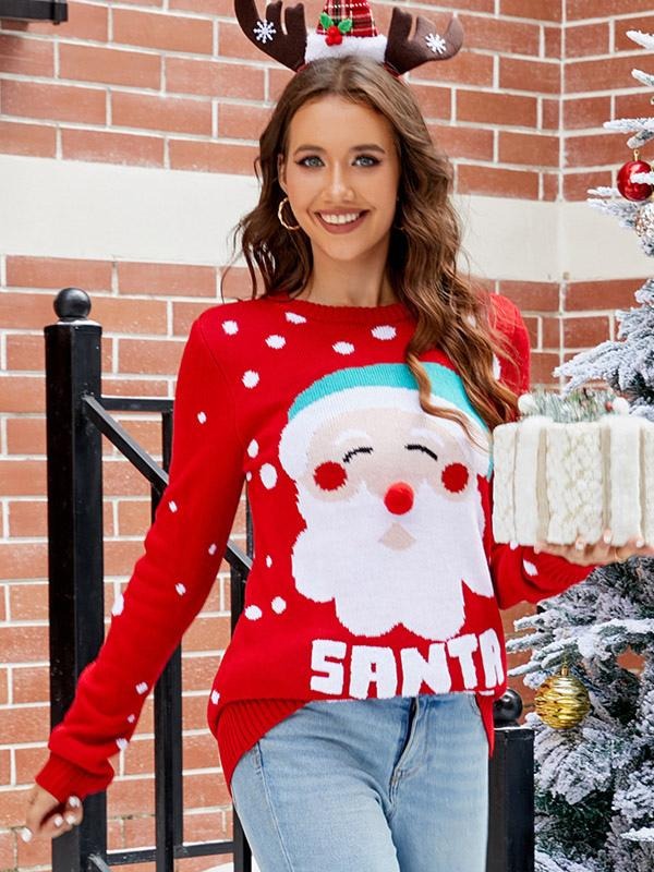 Pullover Christmas Pattern Round Neck Long Sleeves Sweaters