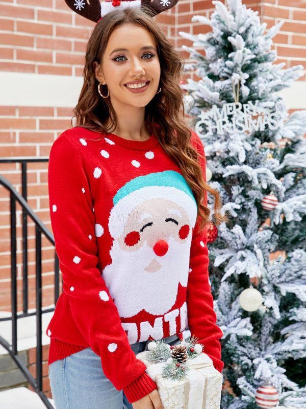 Pullover Christmas Pattern Round Neck Long Sleeves Sweaters