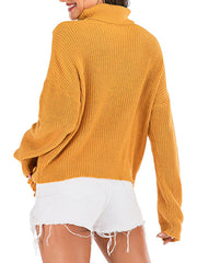 Pullover High Collar Long Sleeves Lace Up Acrylic Sweaters
