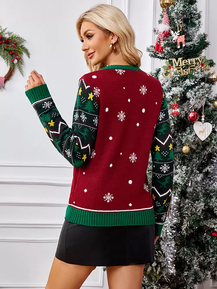 Pullover Jewel Neck Long Sleeves Polyester Christmas Pattern Sweaters