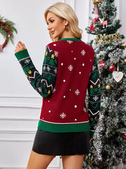 Pullover Jewel Neck Long Sleeves Polyester Christmas Pattern Sweaters