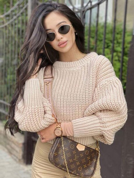 Pullover Jewel Neck Long Sleeves Stand Collar Acrylic Sweaters