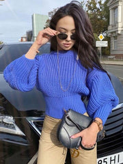Pullover Jewel Neck Long Sleeves Stand Collar Acrylic Sweaters