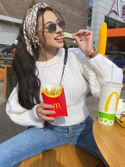 Pullover Jewel Neck Long Sleeves Stand Collar Acrylic Sweaters