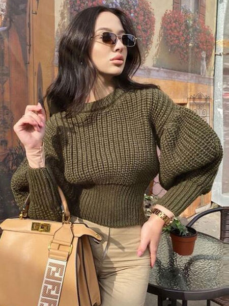 Pullover Jewel Neck Long Sleeves Stand Collar Acrylic Sweaters
