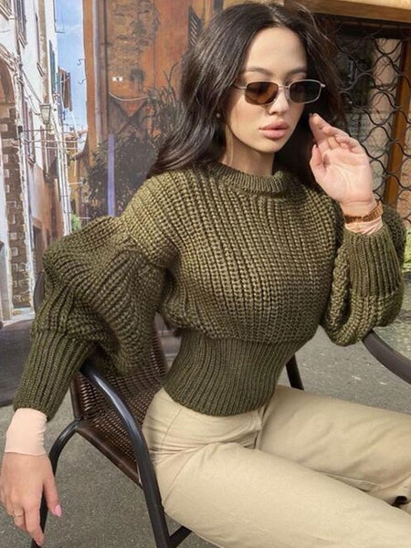 Pullover Jewel Neck Long Sleeves Stand Collar Acrylic Sweaters