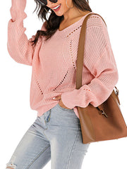 Pullover Lace Up V-Neck Long Sleeves Acrylic Sweaters