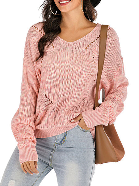 Pullover Lace Up V-Neck Long Sleeves Acrylic Sweaters