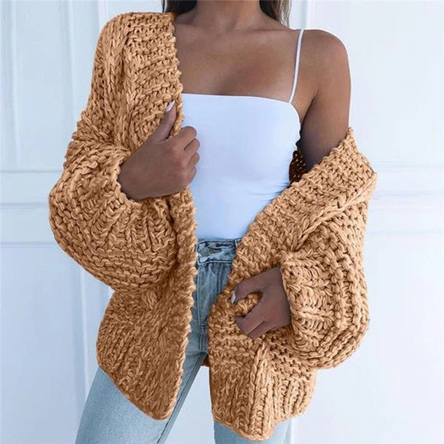 Pullover Long-Sleeved Solid Color Sweater Cardigan