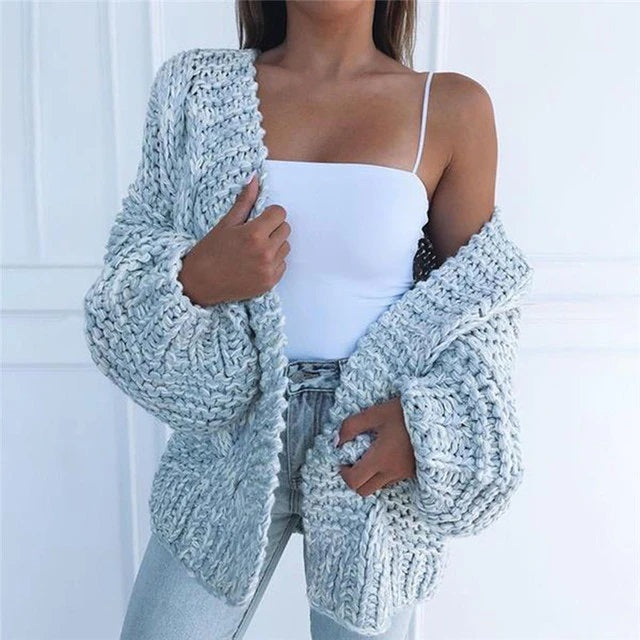Pullover Long-Sleeved Solid Color Sweater Cardigan