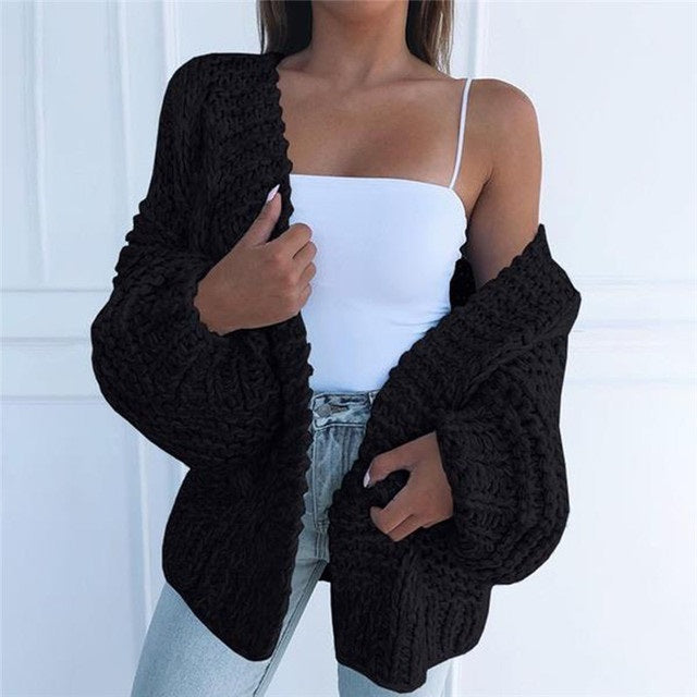 Pullover Long-Sleeved Solid Color Sweater Cardigan