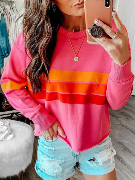 Pullover Long Sleeves Color Block Sweatshirt