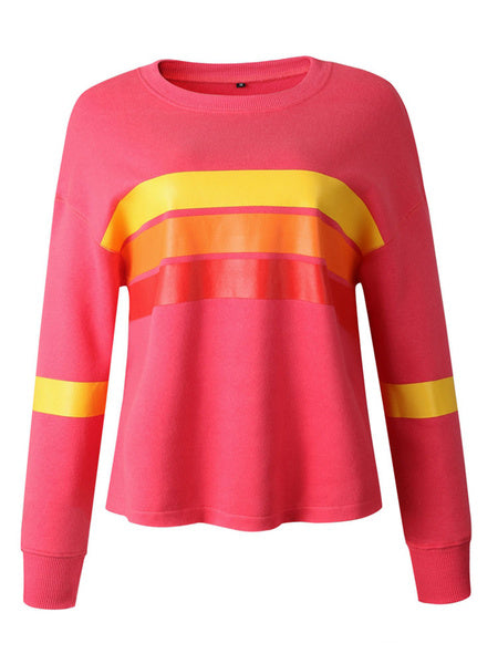 Pullover Long Sleeves Color Block Sweatshirt