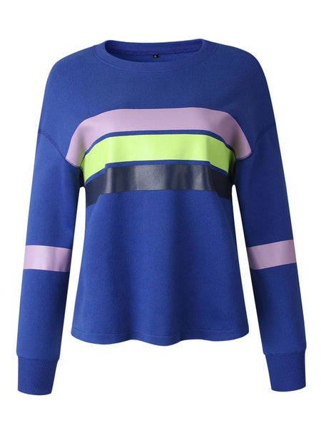 Pullover Long Sleeves Color Block Sweatshirt