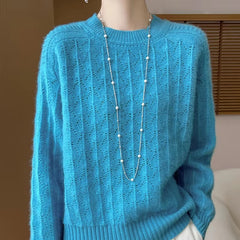 Pullover O-Neck Full Sleeve Loose Hollow Knit High Quality Cashmere Sweater