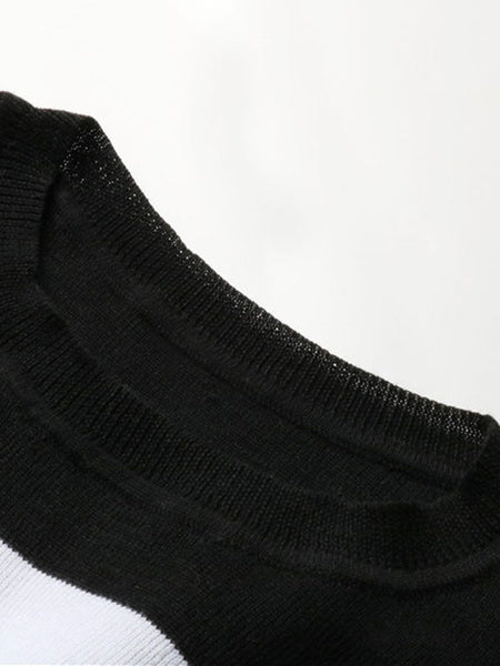 Pullover Round Neck Long Sleeves Stripes Sweaters