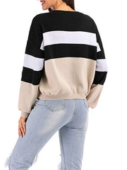 Pullover Round Neck Long Sleeves Stripes Sweaters