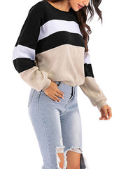 Pullover Round Neck Long Sleeves Stripes Sweaters