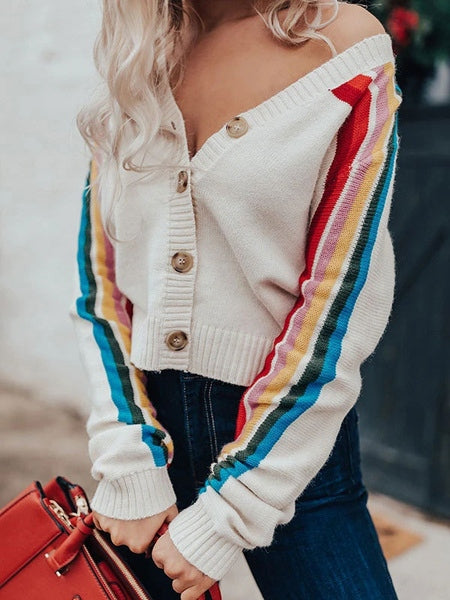 Pullover Stripes Long Sleeves Acrylic Sweaters