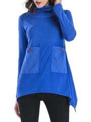 Pullover Sweatshirt Jewel Neck Long Sleeve Cotton Top With Pockets