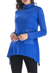 Pullover Sweatshirt Jewel Neck Long Sleeve Cotton Top With Pockets