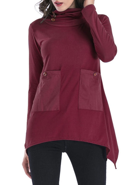 Pullover Sweatshirt Jewel Neck Long Sleeve Cotton Top With Pockets