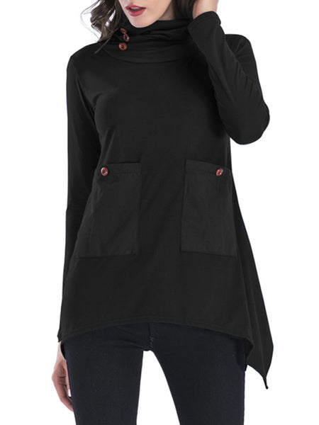 Pullover Sweatshirt Jewel Neck Long Sleeve Cotton Top With Pockets