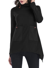 Pullover Sweatshirt Jewel Neck Long Sleeve Cotton Top With Pockets